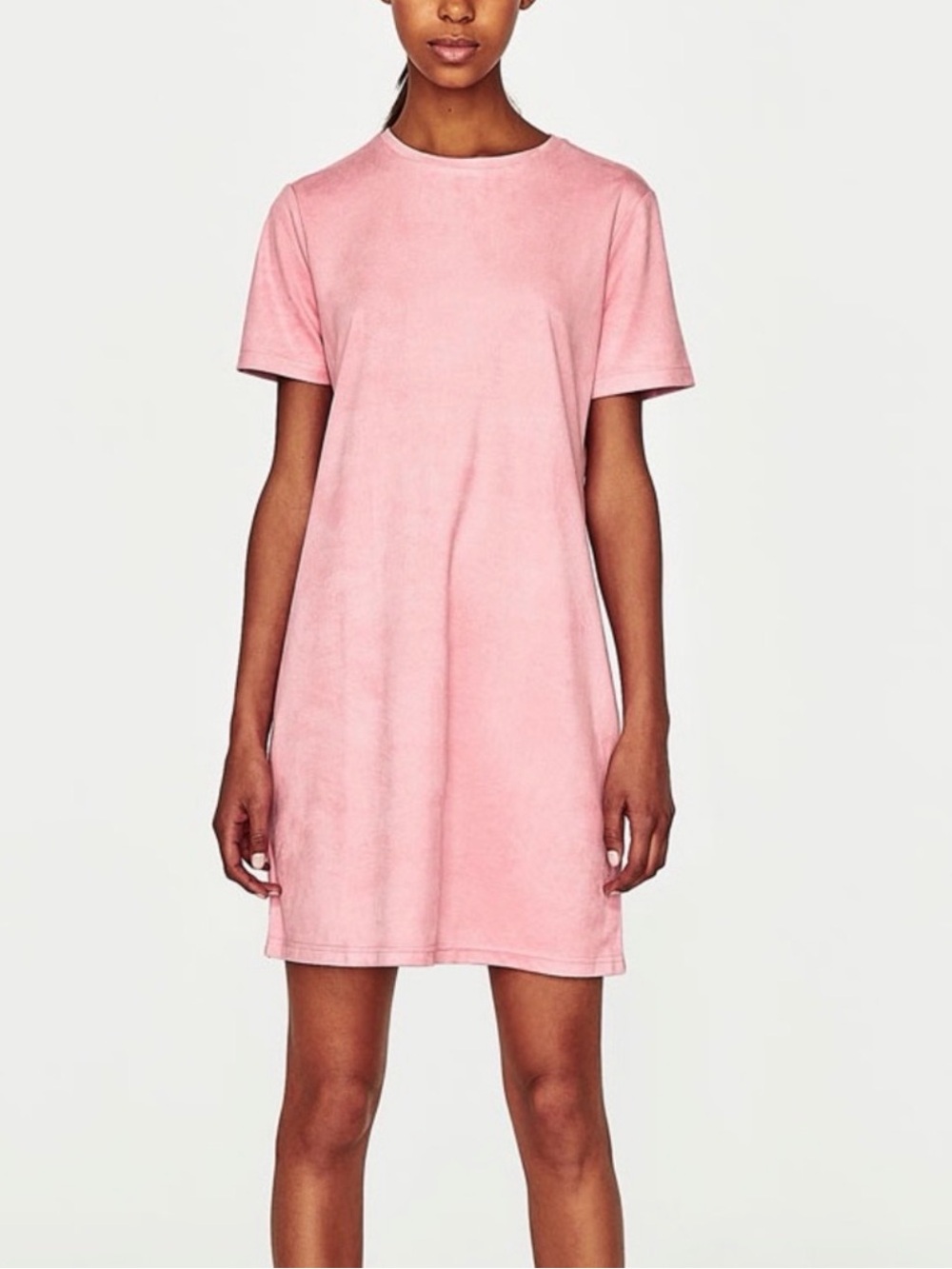 Zara Pink Faux Suede Tee Dress